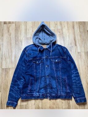 American Eagle Outfitters Blue Denim Jacket with Gray Hooded Liner SZ XL